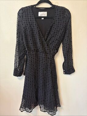 Amour Vert Black Dot-Textured Wrap Dress